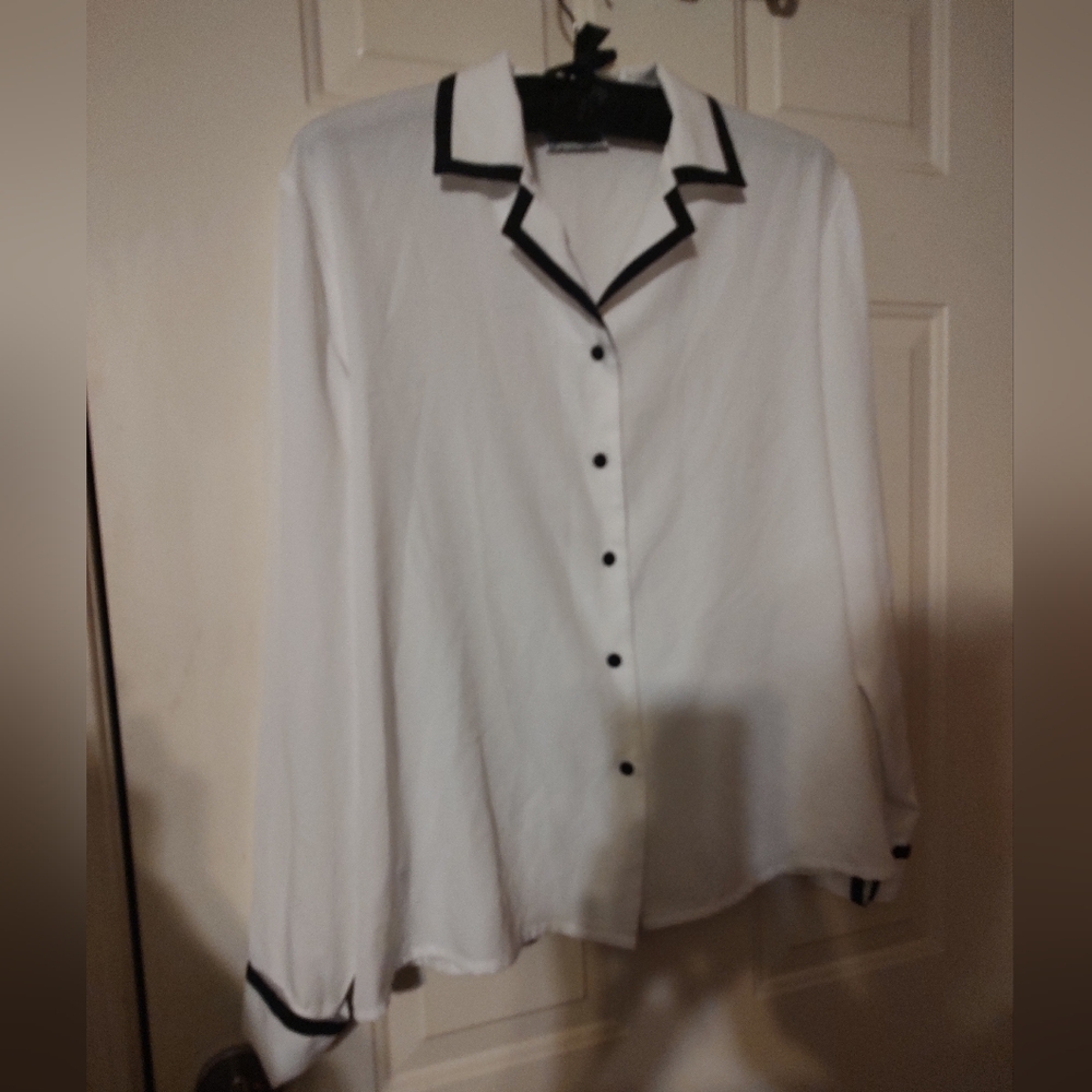 🐇🖤 🐇 Sophisticated Vintage French Cuff Contrast Career Blouse Top - XL - Picture 11 of 16